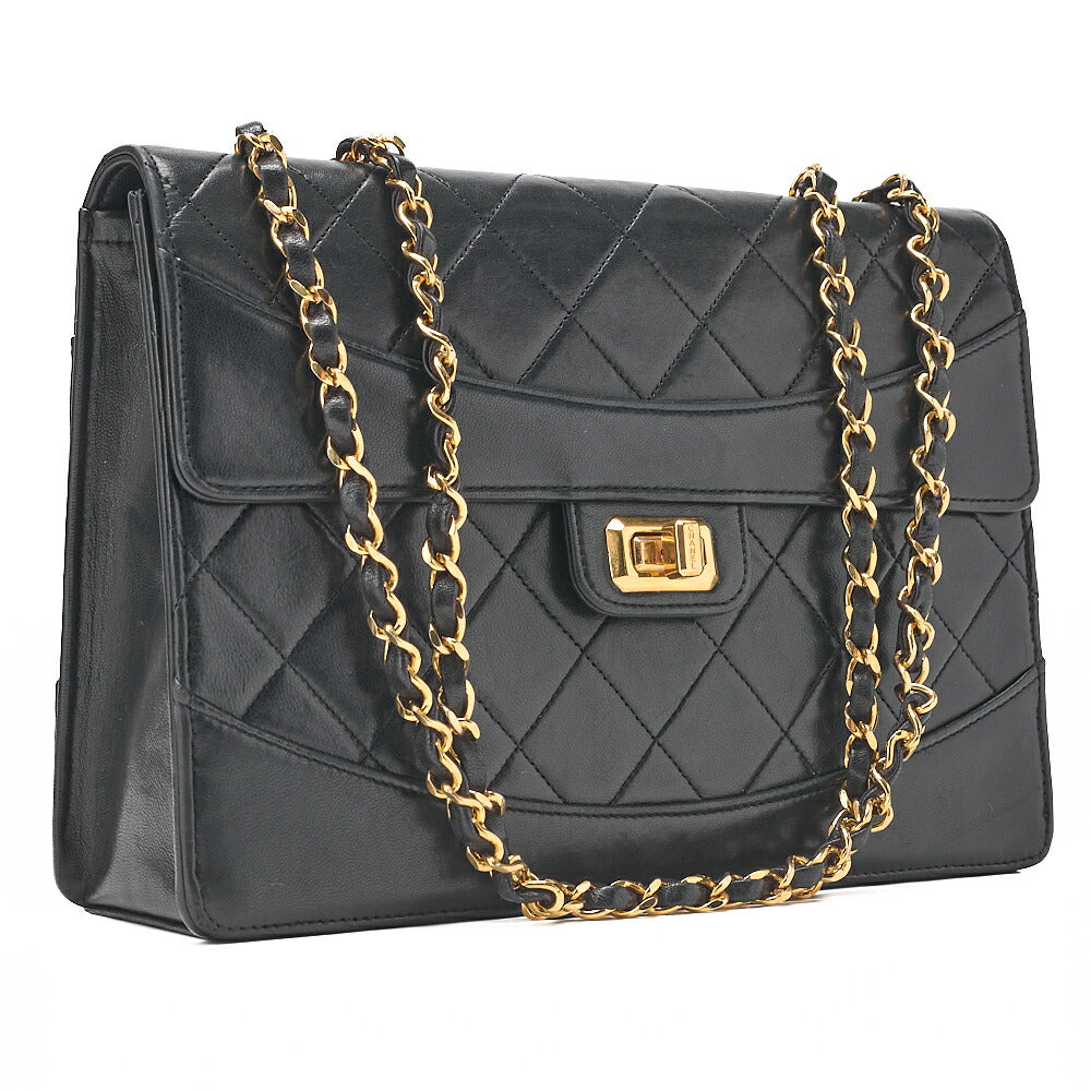CHANEL  Matlasse  2.55 Lock Chain Shoulder Single Lambskin Black Gold-Tone Hardware, Pre-Owned
