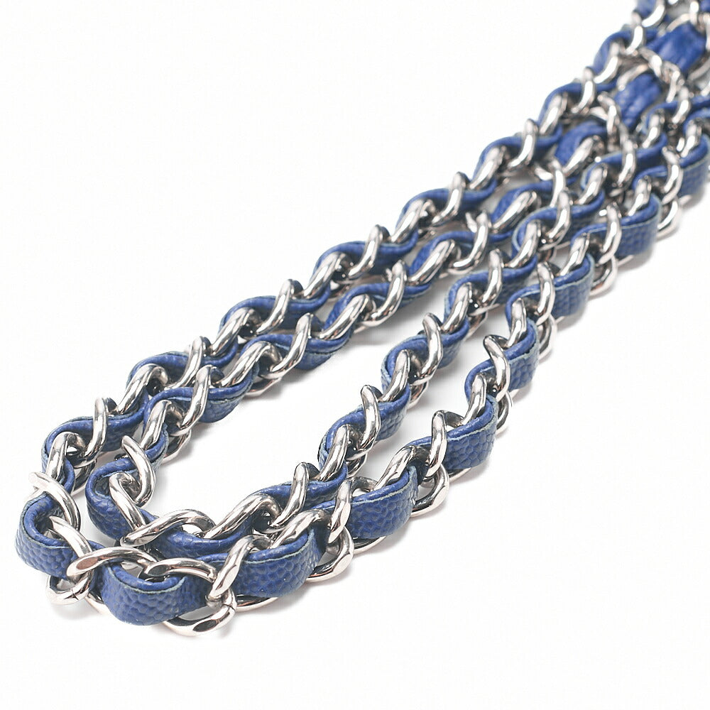 CHANEL V-Stitch Double Flap Chain Shoulder Bag Caviar Skin Blue Silver-Tone Hardware, Pre-Owned