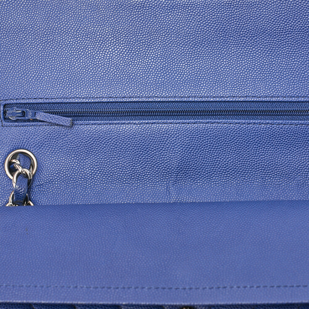 CHANEL V-Stitch Double Flap Chain Shoulder Bag Caviar Skin Blue Silver-Tone Hardware, Pre-Owned