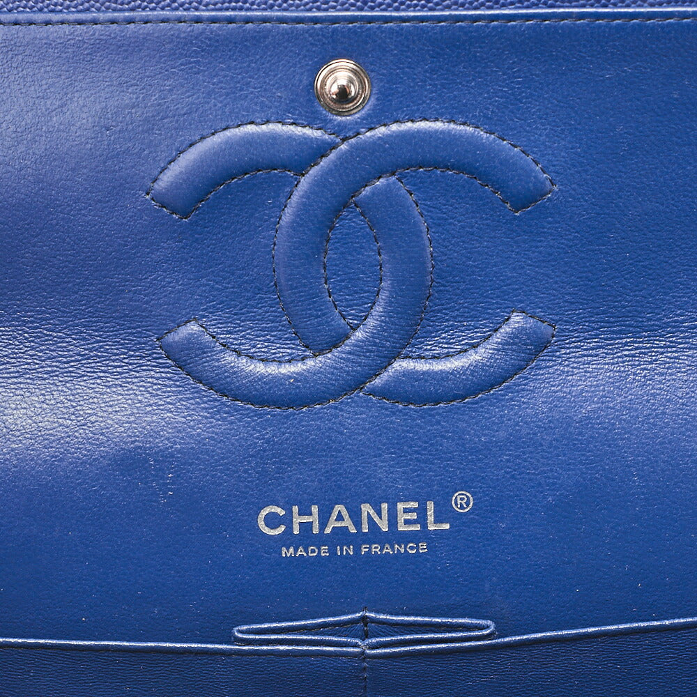 CHANEL V-Stitch Double Flap Chain Shoulder Bag Caviar Skin Blue Silver-Tone Hardware, Pre-Owned