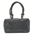 CHANEL Cambon Line Matlasse Handbag Calf Leather x Enamel Black Silver-Tone Hardware, Pre-Owned