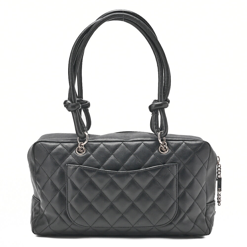 CHANEL Cambon Line Matlasse Handbag Calf Leather x Enamel Black Silver-Tone Hardware, Pre-Owned