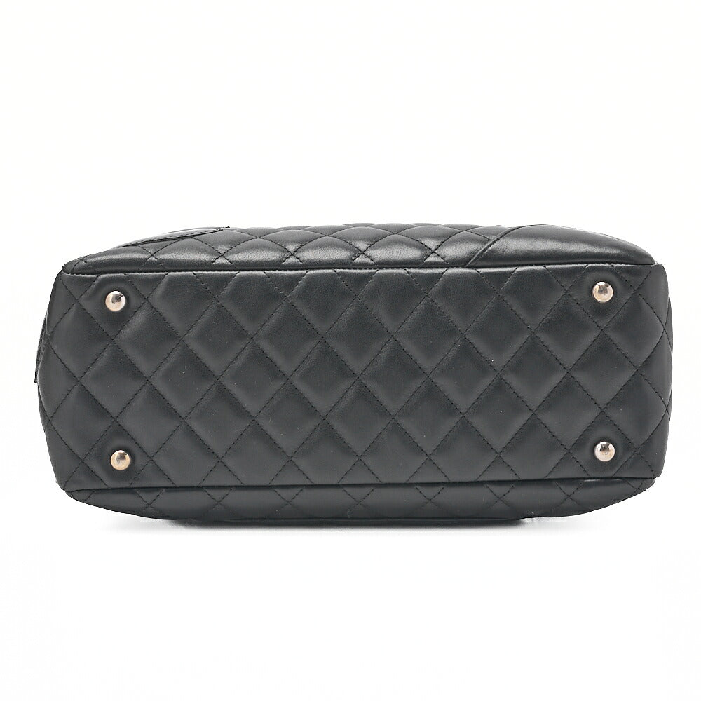 CHANEL Cambon Line Matlasse Handbag Calf Leather x Enamel Black Silver-Tone Hardware, Pre-Owned