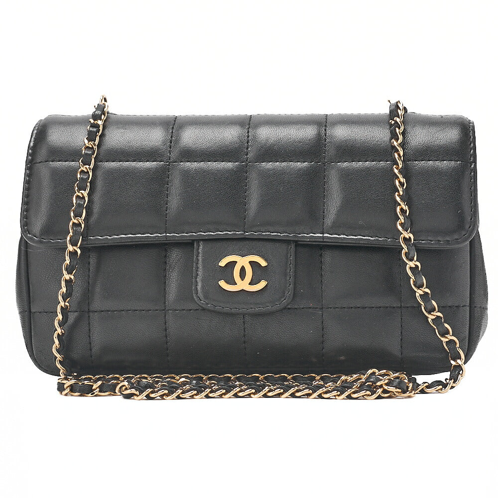CHANEL Chanel Chocolate Bar Single Flap Chain Shoulder Lambskin Black Gold-Tone Hardware, Pre-Owned