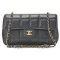 CHANEL Chanel Chocolate Bar Single Flap Chain Shoulder Lambskin Black Gold-Tone Hardware, Pre-Owned