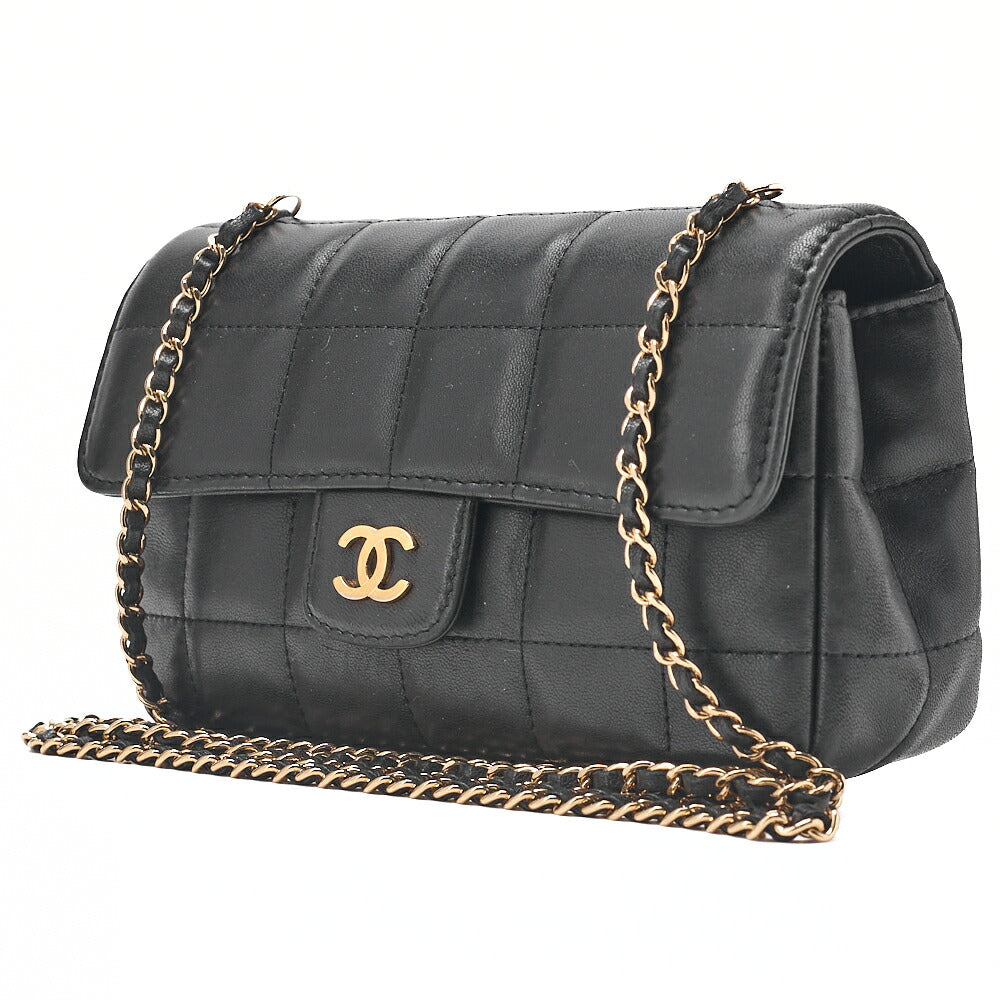 CHANEL Chanel Chocolate Bar Single Flap Chain Shoulder Lambskin Black Gold-Tone Hardware, Pre-Owned