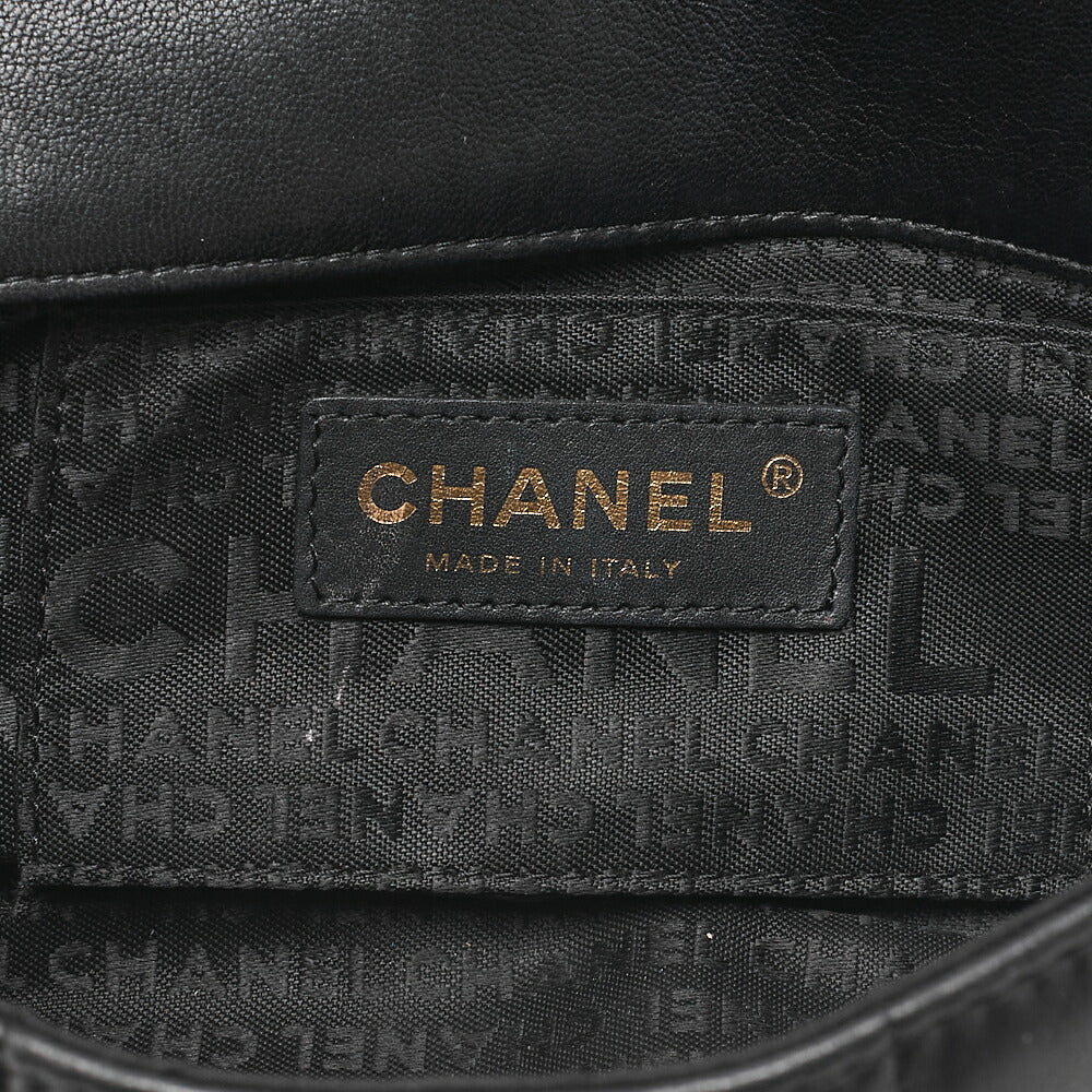 CHANEL Chanel Chocolate Bar Single Flap Chain Shoulder Lambskin Black Gold-Tone Hardware, Pre-Owned
