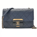 CHANEL Matlasse  Butty Lock Chain Shoulder Lambskin Navy Gold-Tone Hardware, Pre-Owned