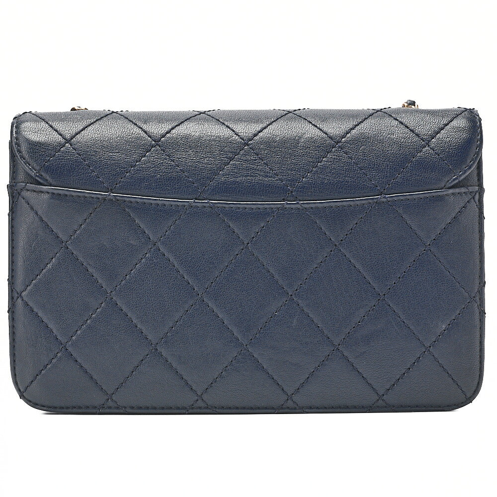 CHANEL Matlasse  Butty Lock Chain Shoulder Lambskin Navy Gold-Tone Hardware, Pre-Owned