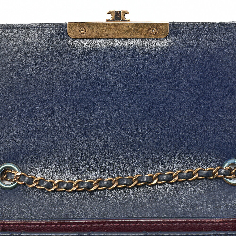 CHANEL Matlasse  Butty Lock Chain Shoulder Lambskin Navy Gold-Tone Hardware, Pre-Owned