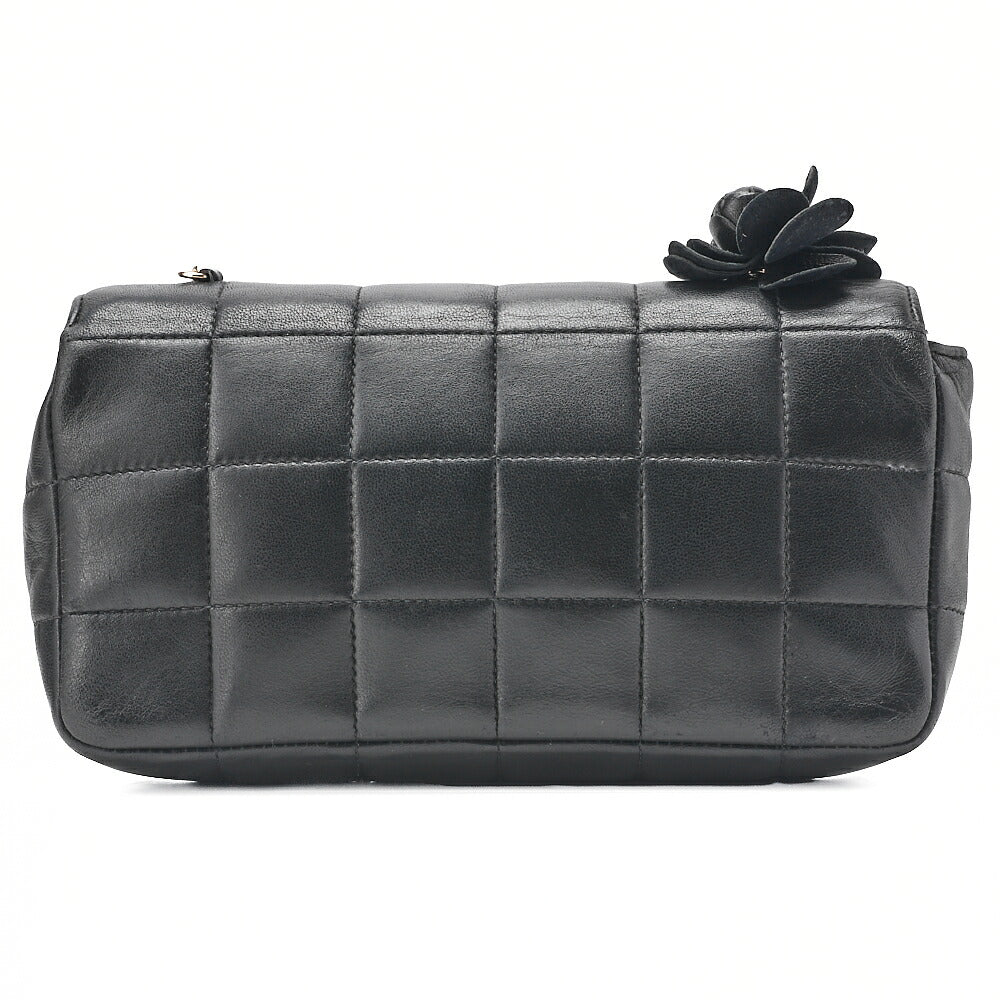 CHANEL Chocolate Bar Camellia Chain Shoulder Bag Lambskin Black Gold-Tone Hardware, Pre-Owned
