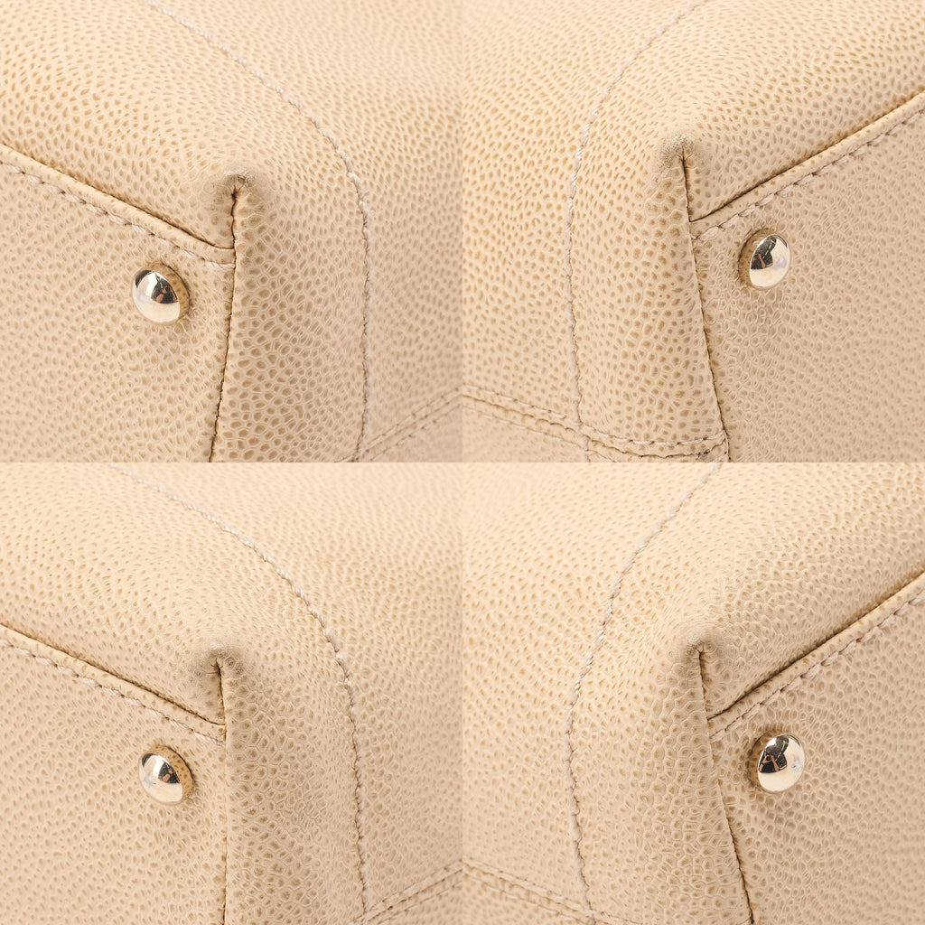 CHANEL Coco Mark Wood Handle Tote Beige Caviar Skin Beige Gold-Tone Hardware, Pre-Owned