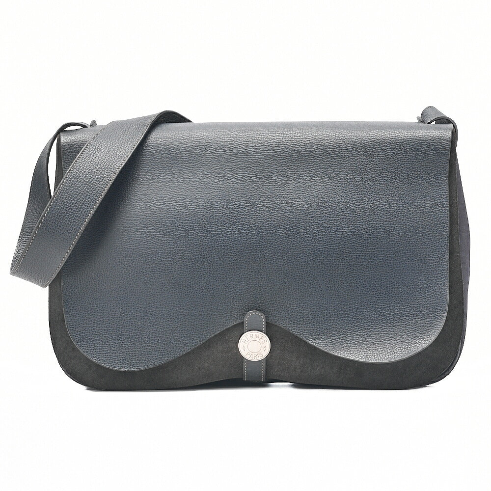 HERMES Sack Colorado GM Liege x Toile Ash Shoulder Bag Blue Indigo Silver-Tone Hardware, Pre-Owned
