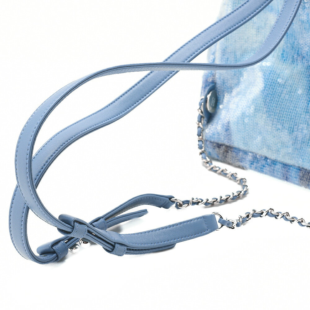 CHANEL Sequin Cocomark Chain Backpack Blue Multicolor Silver-Tone Hardware, Pre-Owned