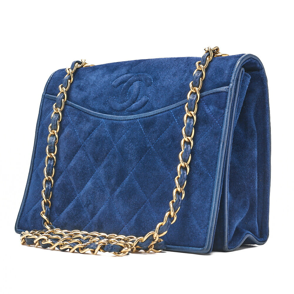 CHANEL Suede Matlasse Upper Coco Mark Chain Shoulder Blue Gold-Tone Hardware, Pre-Owned