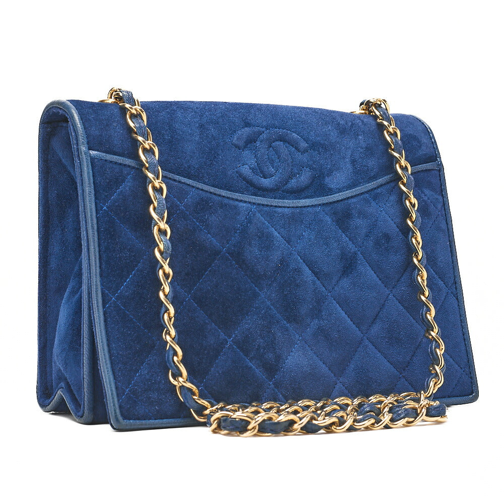 CHANEL Suede Matlasse Upper Coco Mark Chain Shoulder Blue Gold-Tone Hardware, Pre-Owned