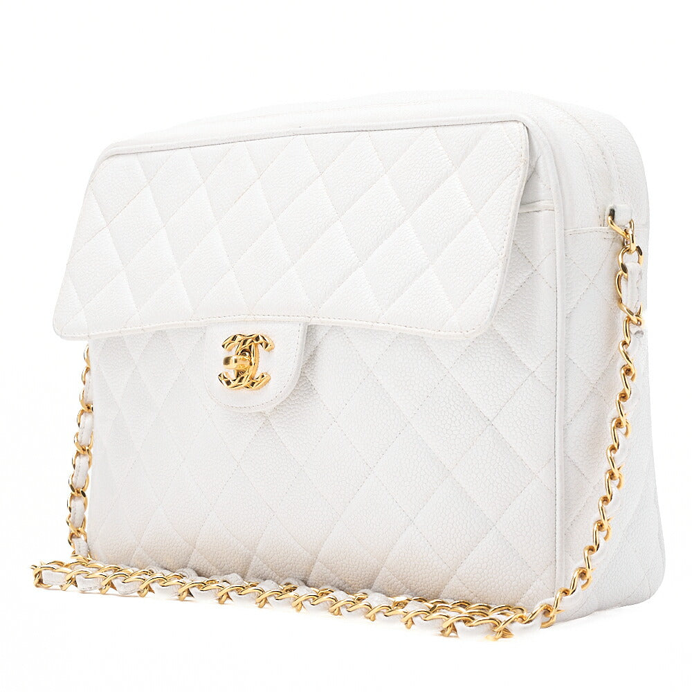 CHANEL Matlasse Coco Mark Ball Charm Chain Shoulder Bag Caviar Skin White Gold-Tone Hardware, Pre-Owned
