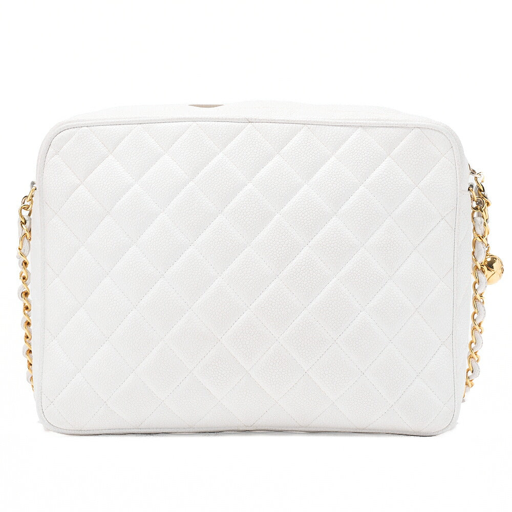 CHANEL Matlasse Coco Mark Ball Charm Chain Shoulder Bag Caviar Skin White Gold-Tone Hardware, Pre-Owned