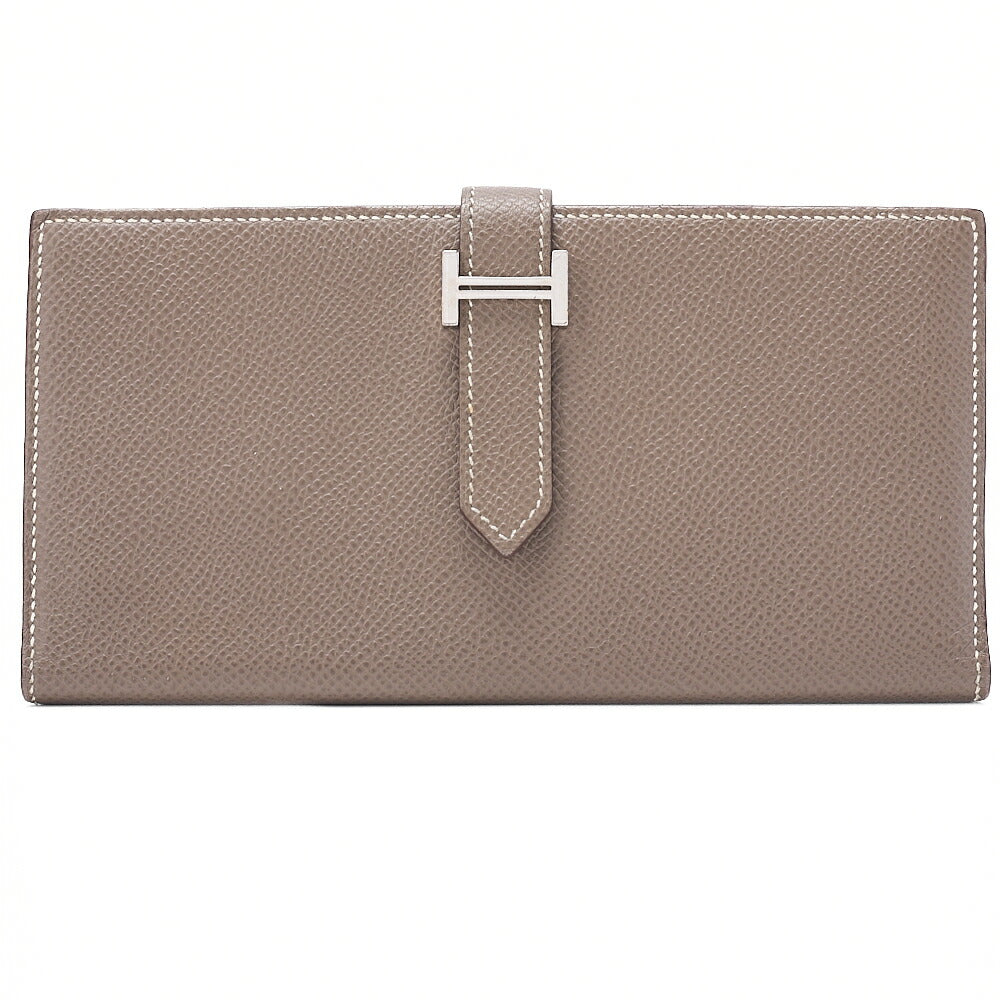 HERMES Bearn Soufflet Epsom 2-Fold Long Wallet Etoup Silver-Tone Hardware, Pre-Owned