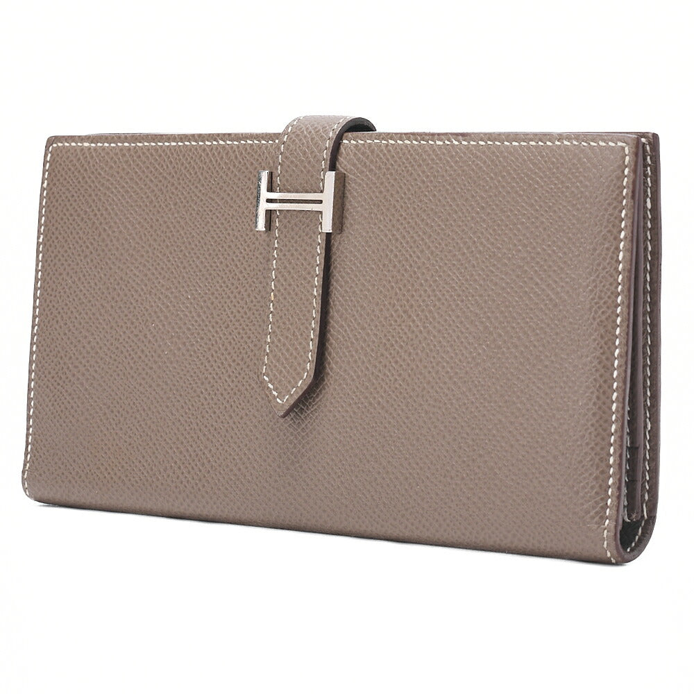 HERMES Bearn Soufflet Epsom 2-Fold Long Wallet Etoup Silver-Tone Hardware, Pre-Owned