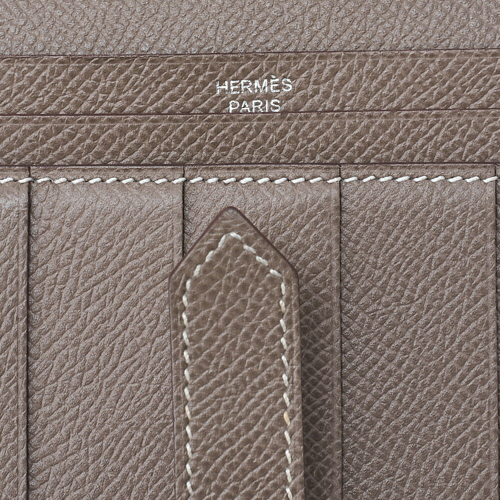HERMES Bearn Soufflet Epsom 2-Fold Long Wallet Etoup Silver-Tone Hardware, Pre-Owned
