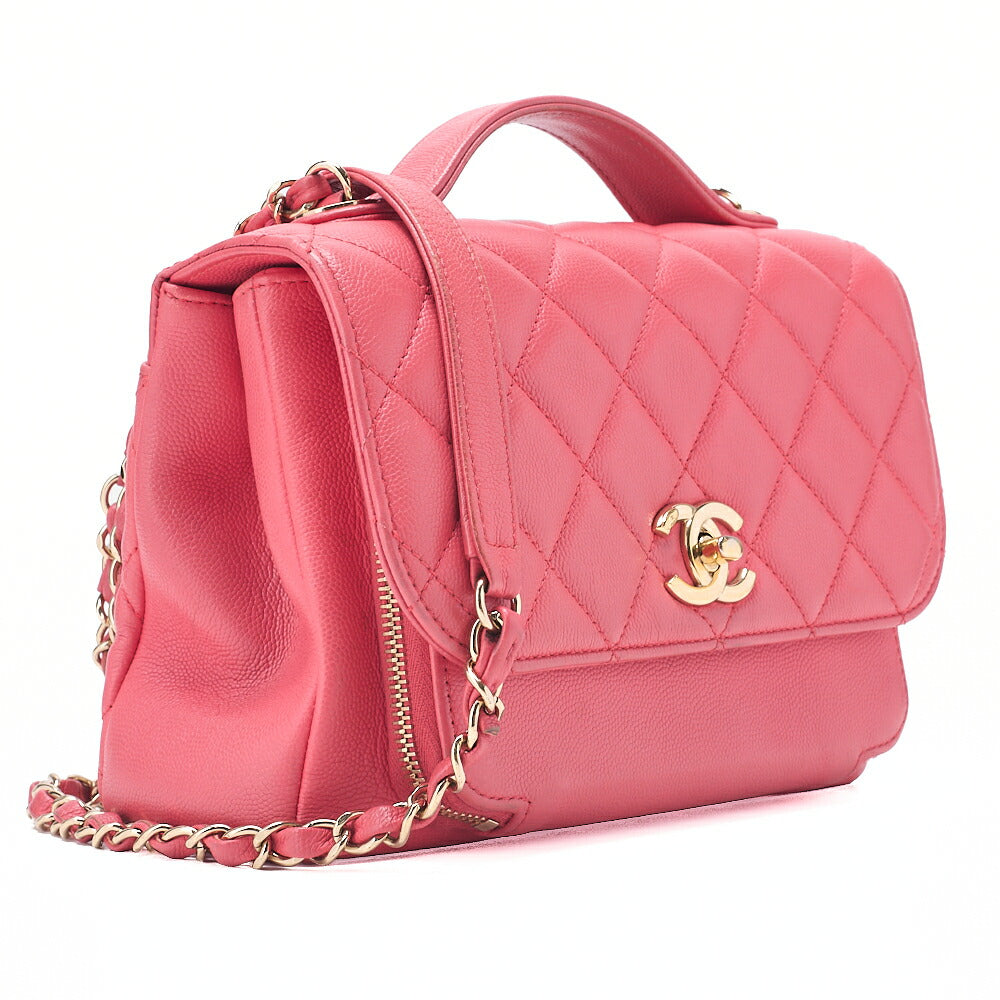CHANEL Chanel Feinity Turnlock 2way Chain Shoulder Bag Caviar Skin Pink Gold-Tone Hardware, Pre-Owned