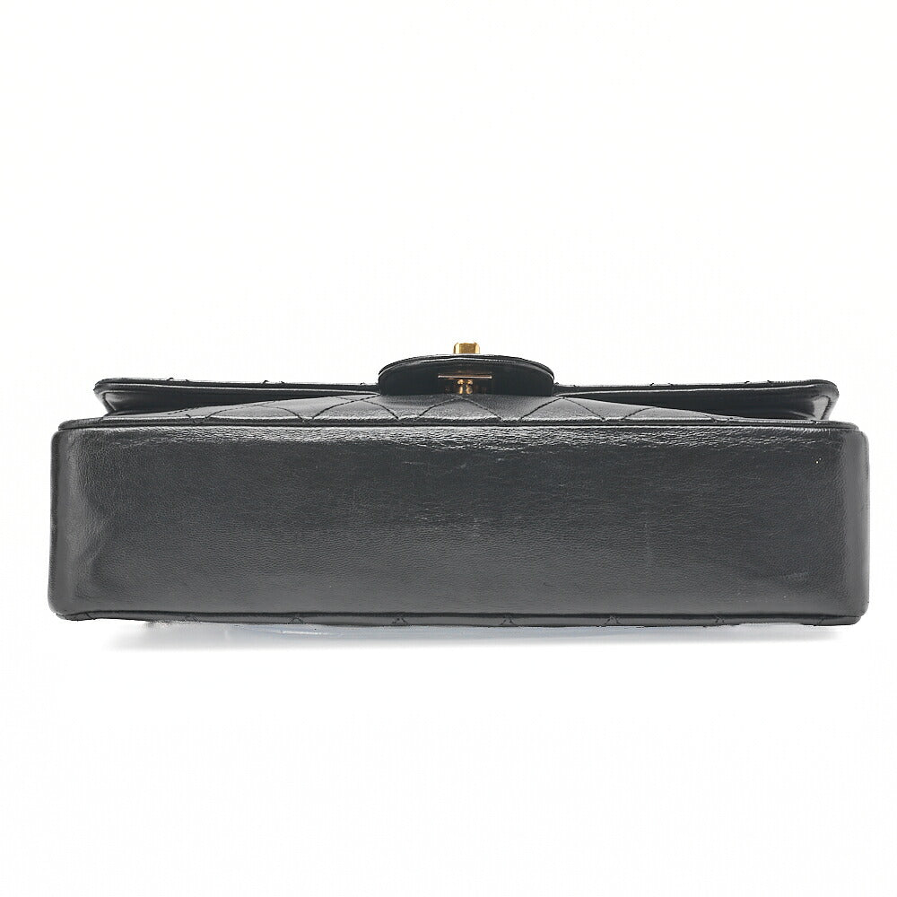 CHANEL Lambskin Matelasse Straight Flap Tanlock Double Flap Chain Shoulder Bag Black Gold-Tone Hardware, Pre-Owned