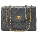 CHANEL Matelasse Design Flap Single Chain Shoulder Lambskin Black Gold-Tone Hardware, Pre-Owned