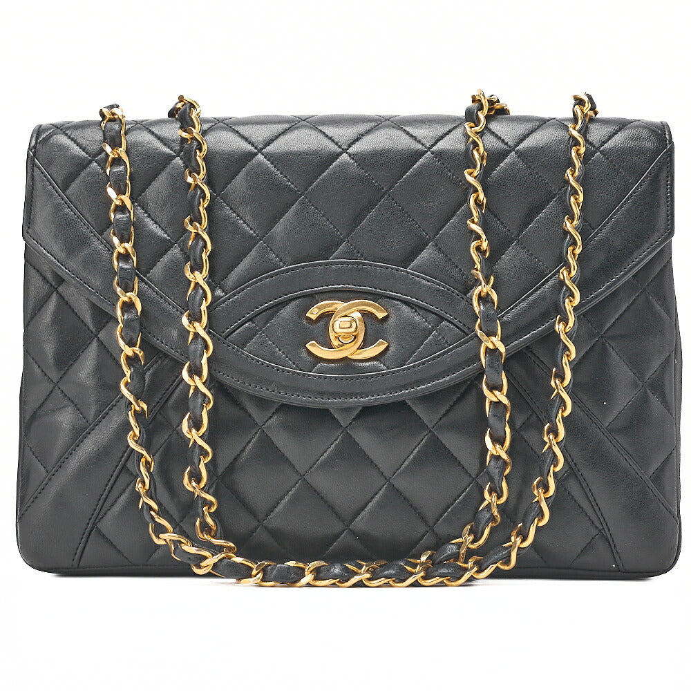 CHANEL Matelasse Design Flap Single Chain Shoulder Lambskin Black Gold-Tone Hardware, Pre-Owned