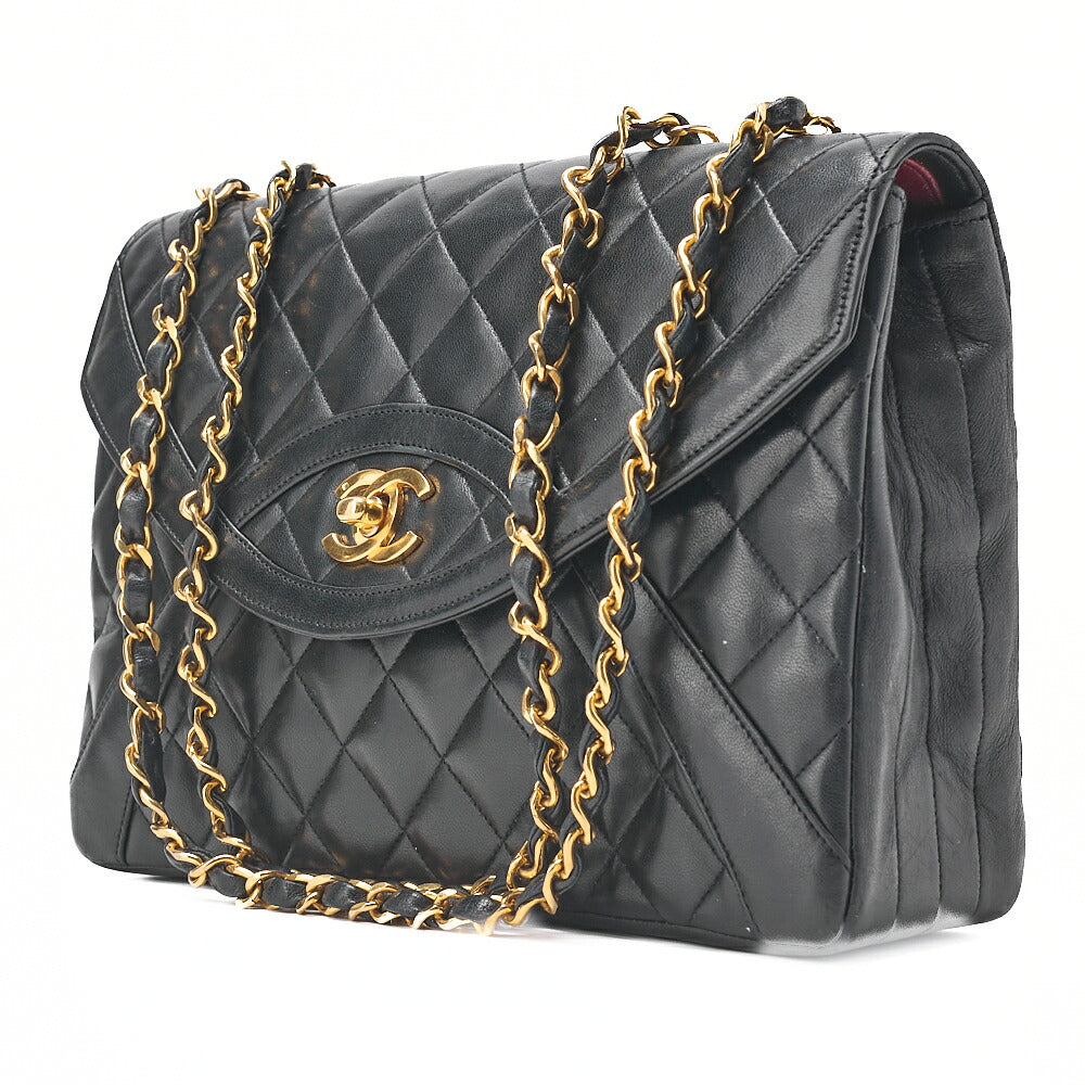 CHANEL Matelasse Design Flap Single Chain Shoulder Lambskin Black Gold-Tone Hardware, Pre-Owned