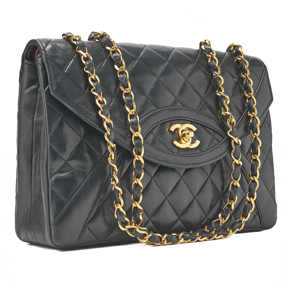 CHANEL Matelasse Design Flap Single Chain Shoulder Lambskin Black Gold-Tone Hardware, Pre-Owned