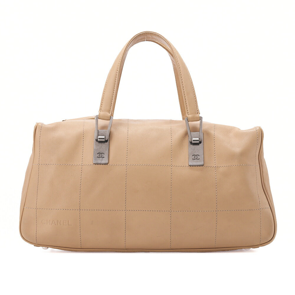 CHANEL Handbag Chocolate Bar Coco Mark Lambskin Beige Silver-Tone Hardware, Pre-Owned