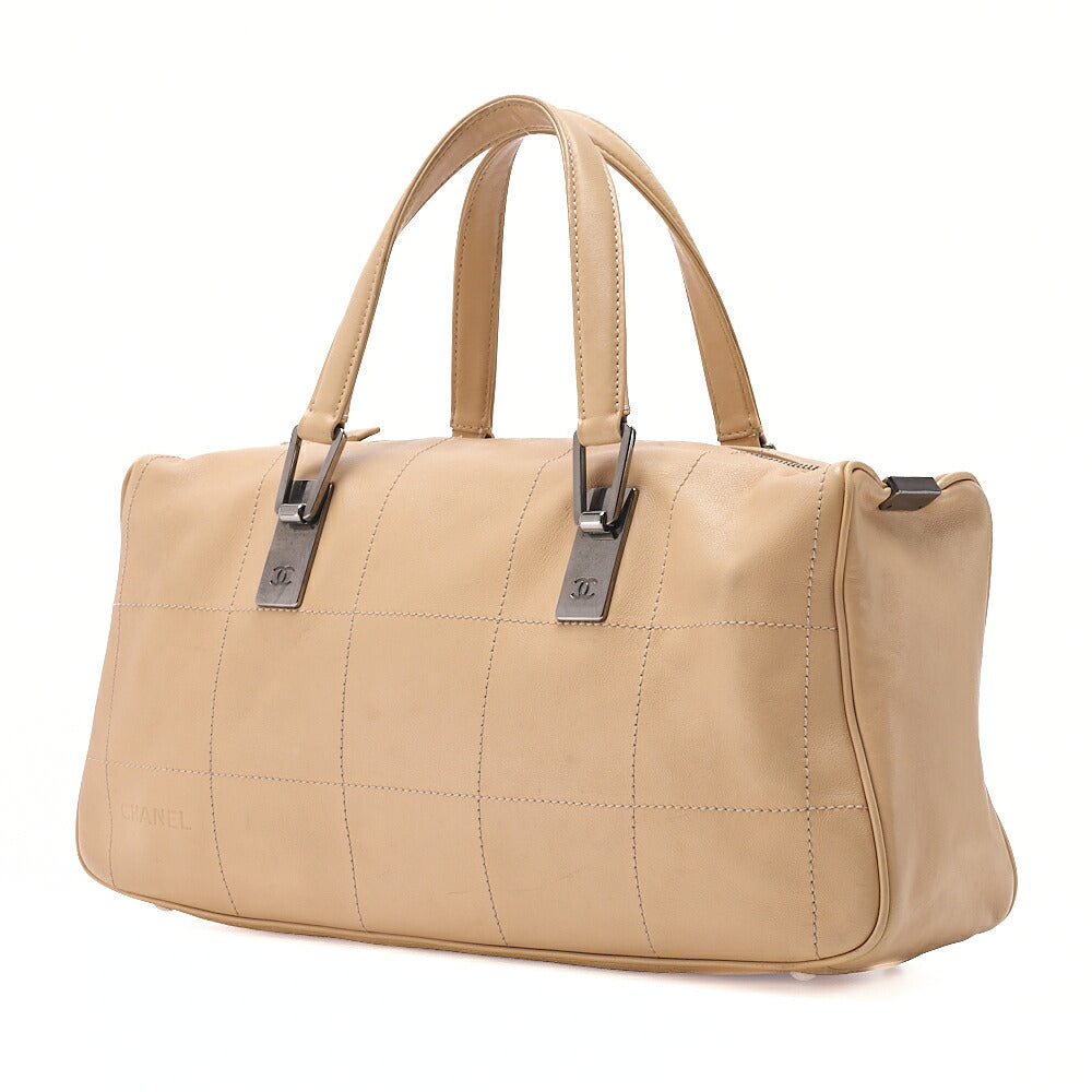 CHANEL Handbag Chocolate Bar Coco Mark Lambskin Beige Silver-Tone Hardware, Pre-Owned