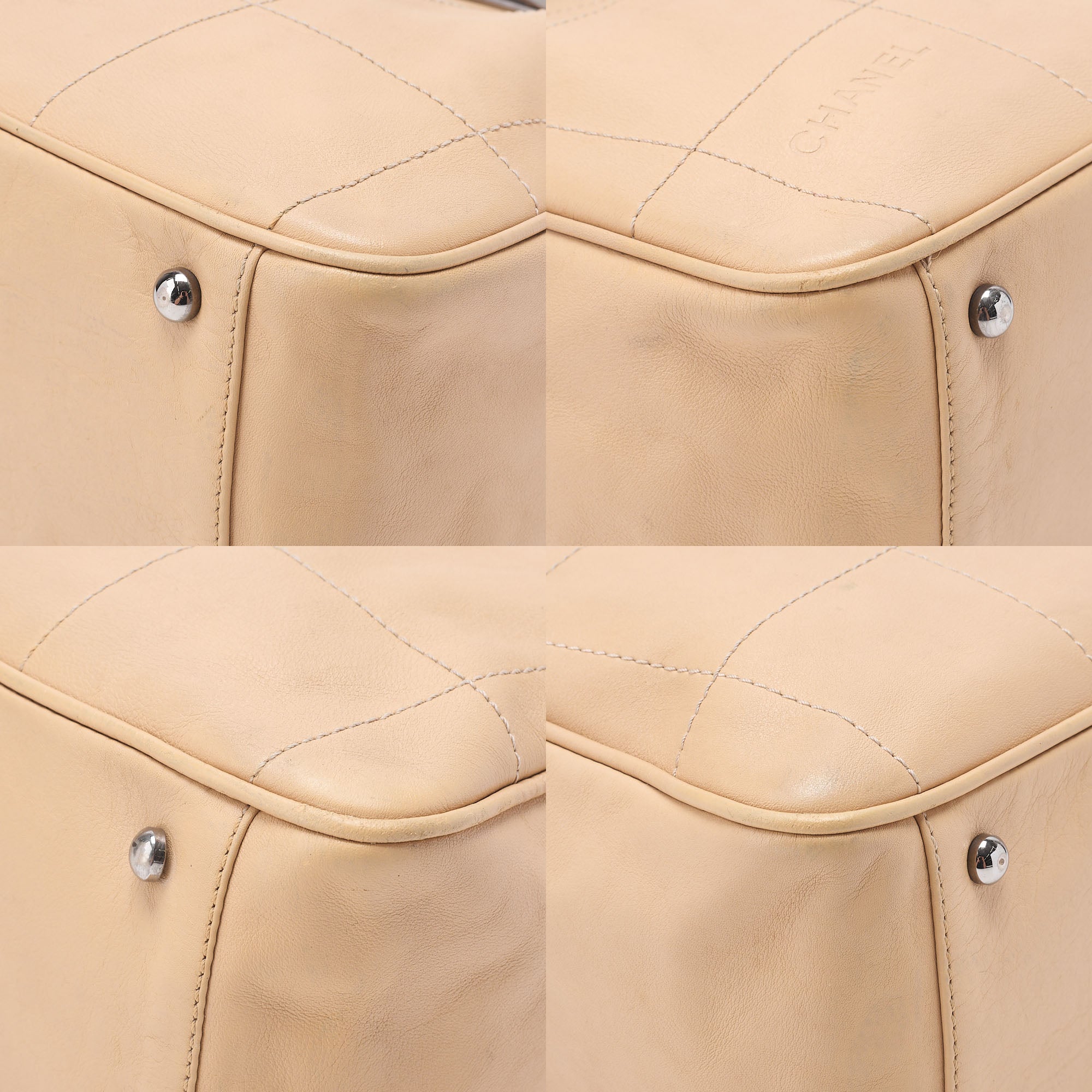 CHANEL Handbag Chocolate Bar Coco Mark Lambskin Beige Silver-Tone Hardware, Pre-Owned
