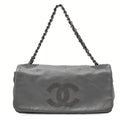 CHANEL Big Coco Mark Studs Full Flap Shoulder Bag Lambskin Grey Silver-Tone Hardware, Pre-Owned