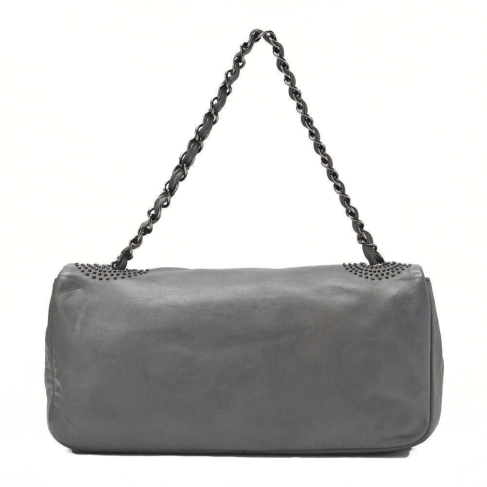 CHANEL Big Coco Mark Studs Full Flap Shoulder Bag Lambskin Grey Silver-Tone Hardware, Pre-Owned