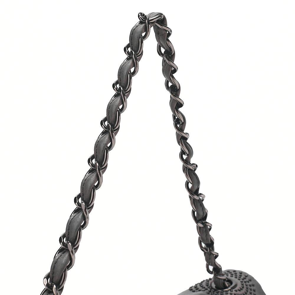 CHANEL Big Coco Mark Studs Full Flap Shoulder Bag Lambskin Grey Silver-Tone Hardware, Pre-Owned