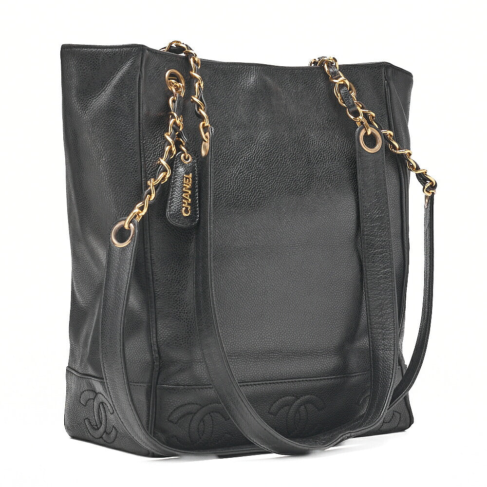 CHANEL Triple Coco Double Chain Shoulder Caviar Skin Black Gold-Tone Hardware, Pre-Owned