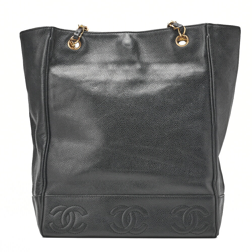 CHANEL Triple Coco Double Chain Shoulder Caviar Skin Black Gold-Tone Hardware, Pre-Owned