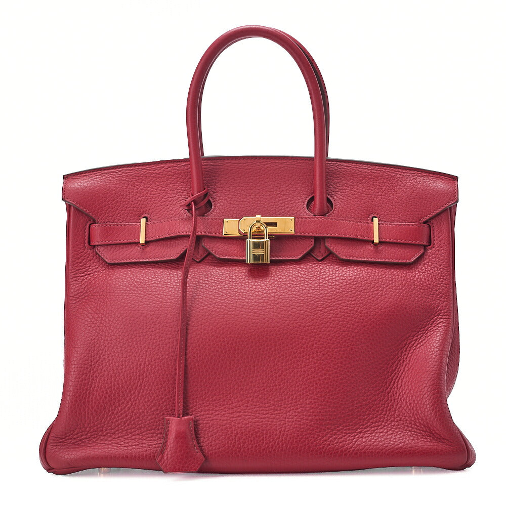 HERMES Birkin 35 Trion Clemence Handbag Rouge Lance Gold-Tone Hardware, Pre-Owned