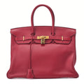HERMES Birkin 35 Trion Clemence Handbag Rouge Lance Gold-Tone Hardware, Pre-Owned