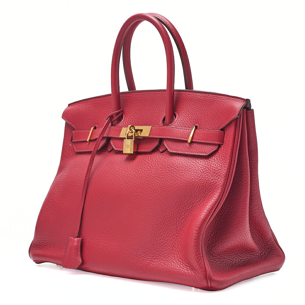 HERMES Birkin 35 Trion Clemence Handbag Rouge Lance Gold-Tone Hardware, Pre-Owned