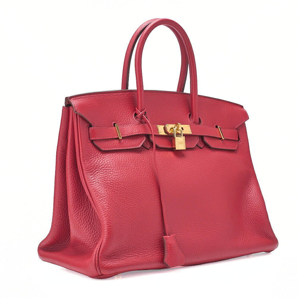 HERMES Birkin 35 Trion Clemence Handbag Rouge Lance Gold-Tone Hardware, Pre-Owned
