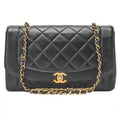 CHANEL Matelasse Diana Flap 25cm Chain Shoulder Lambskin Black Gold-Tone Hardware, Pre-Owned