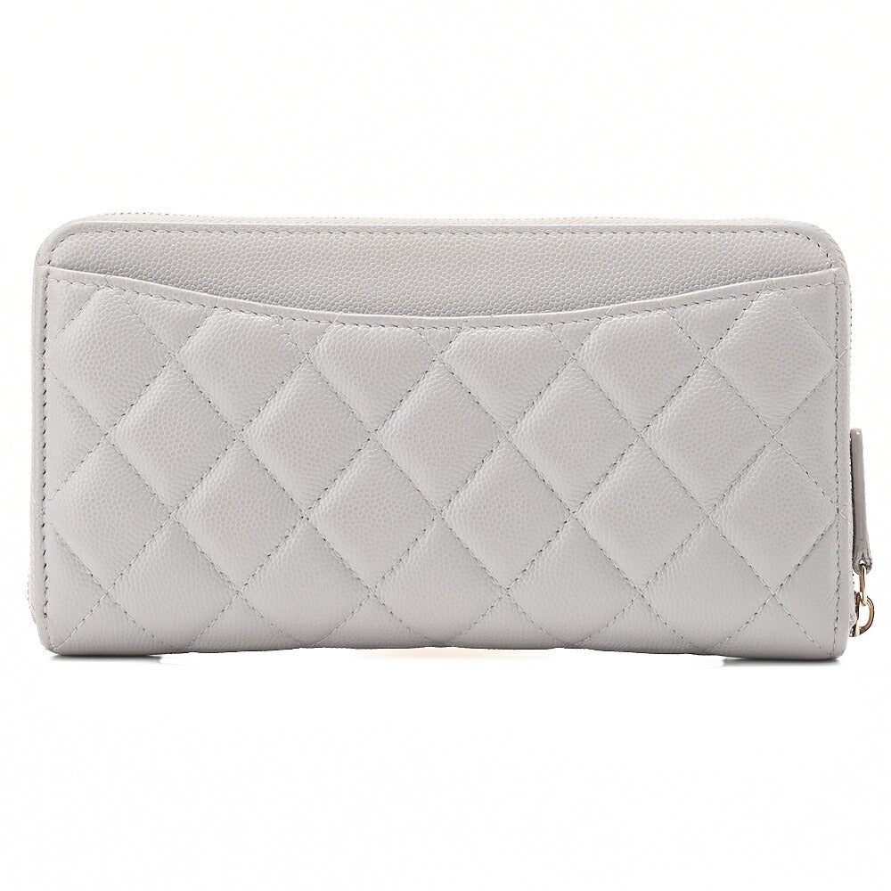 CHANEL Matelasse Round Long Wallet Caviar Skin Grey Gold-Tone Hardware, Pre-Owned