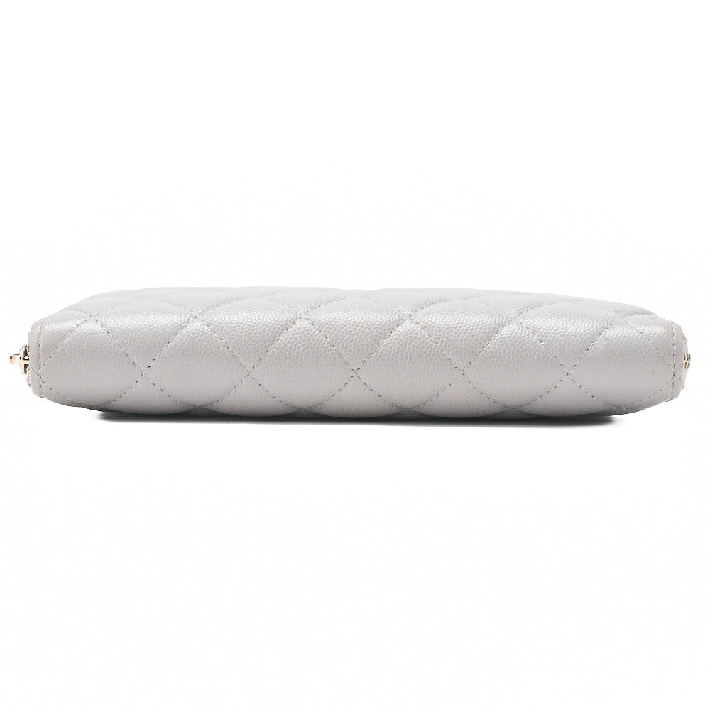 CHANEL Matelasse Round Long Wallet Caviar Skin Grey Gold-Tone Hardware, Pre-Owned