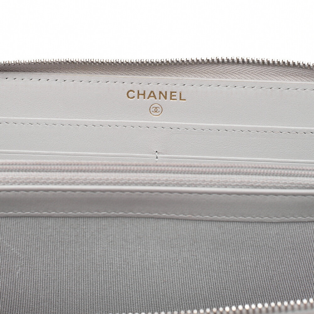 CHANEL Matelasse Round Long Wallet Caviar Skin Grey Gold-Tone Hardware, Pre-Owned