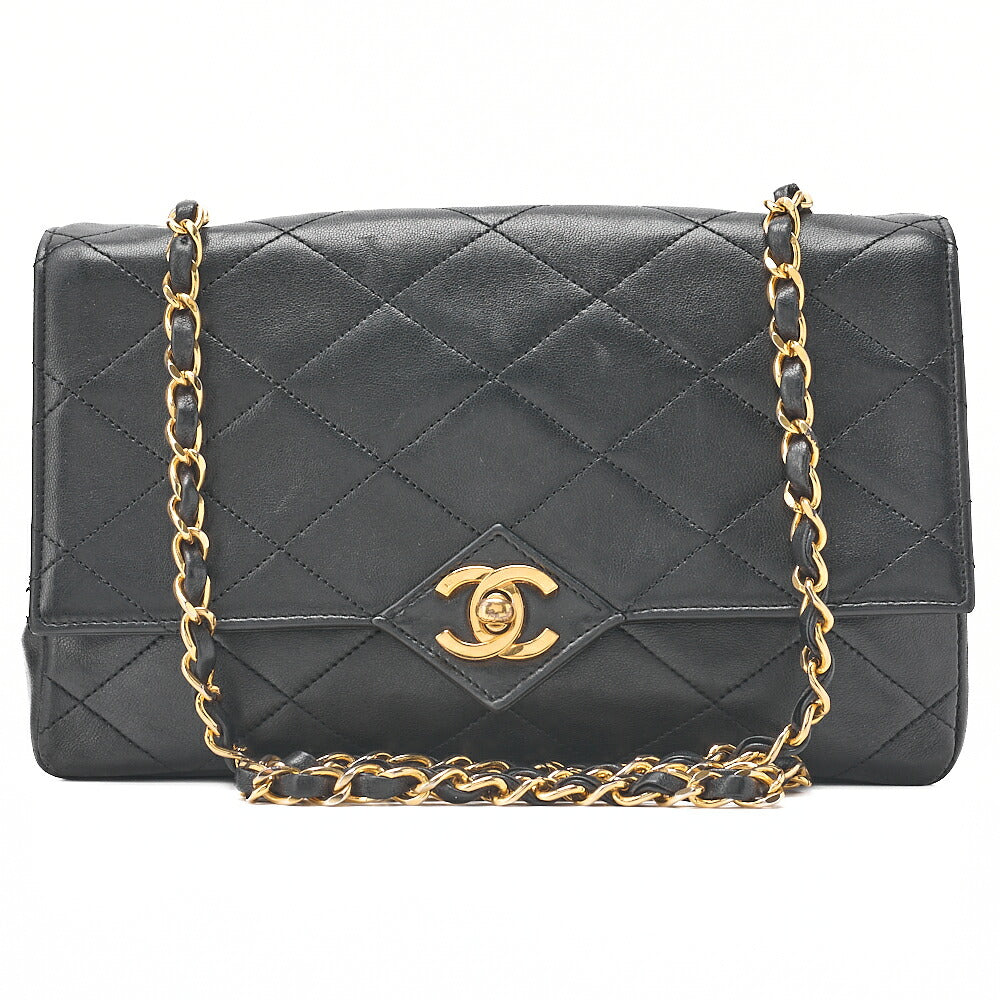CHANEL Matelasse Diamond Stitch Single Flap Chain Shoulder Black Gold-Tone Hardware, Pre-Owned