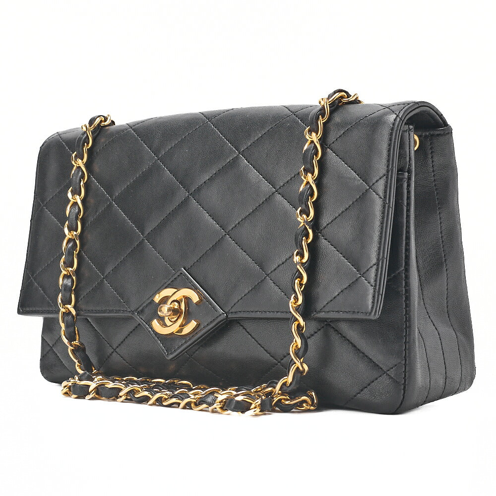 CHANEL Matelasse Diamond Stitch Single Flap Chain Shoulder Black Gold-Tone Hardware, Pre-Owned