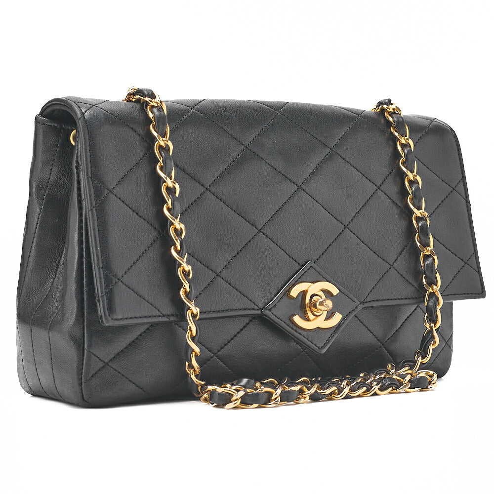 CHANEL Matelasse Diamond Stitch Single Flap Chain Shoulder Black Gold-Tone Hardware, Pre-Owned